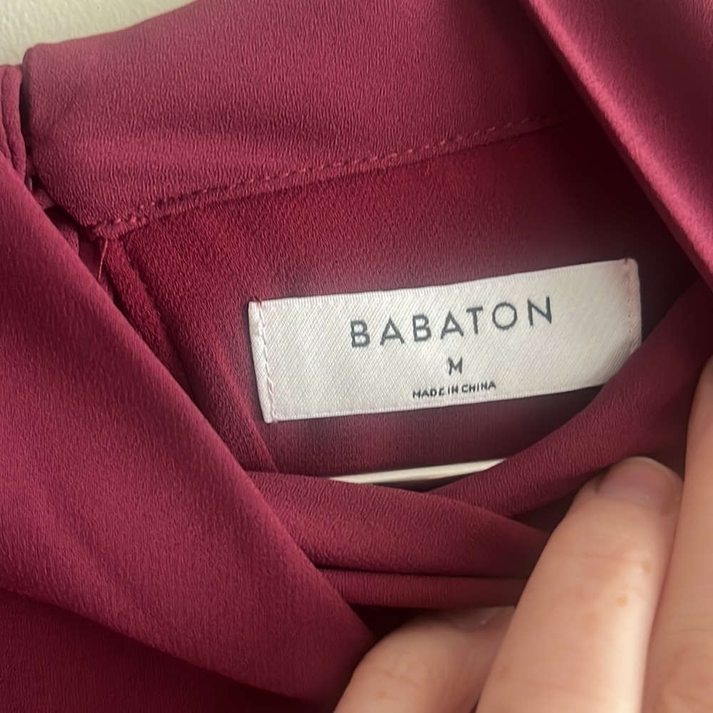 Aritzia Babaton Luke Dress Burgundy Midi Mock Neck 3/4 Sleeve A Line - Picture 12 of 12